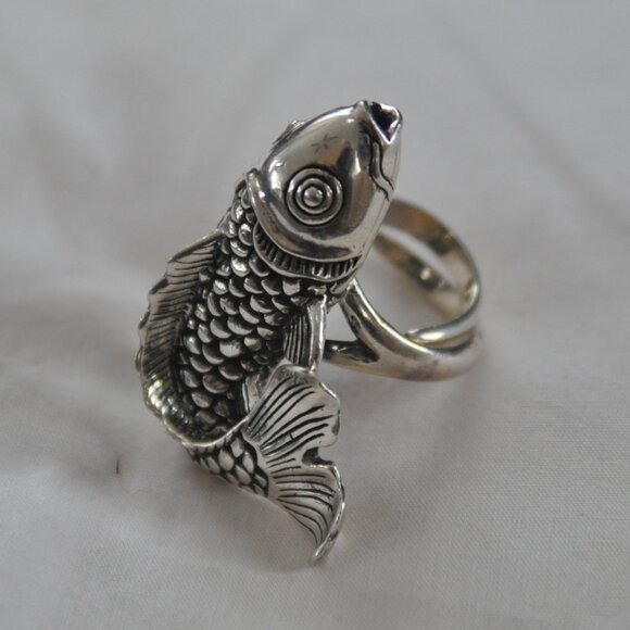 Huge Sterling Silver Koi Fish Statement Ring - Picture 3 of 5
